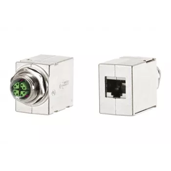 METZ CONNECT conector fêmea M12 codificação D, 8 polos, ligação por parafuso, blindado, IP67