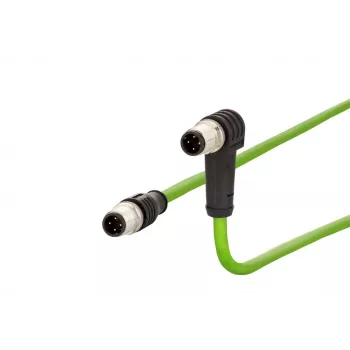 METZ CONNECT M12 cabo de ligação angular para reto, codificação D, 4 polos, 10 m, blindado, PUR, verde
