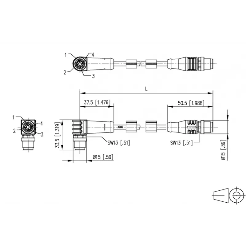 METZ CONNECT M12 cabo de ligação Industrial Ethernet, codificação D, 4 polos, 5,0 m, blindado, verde