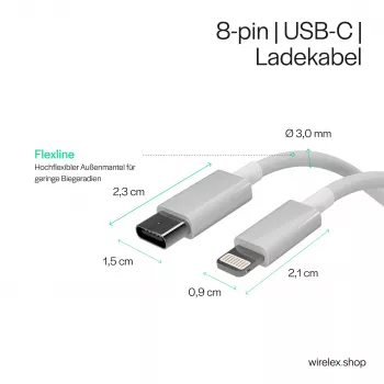 Flexline Cabo USB-C para Lightning, PD, branco, 0,5m (FL31-13050)