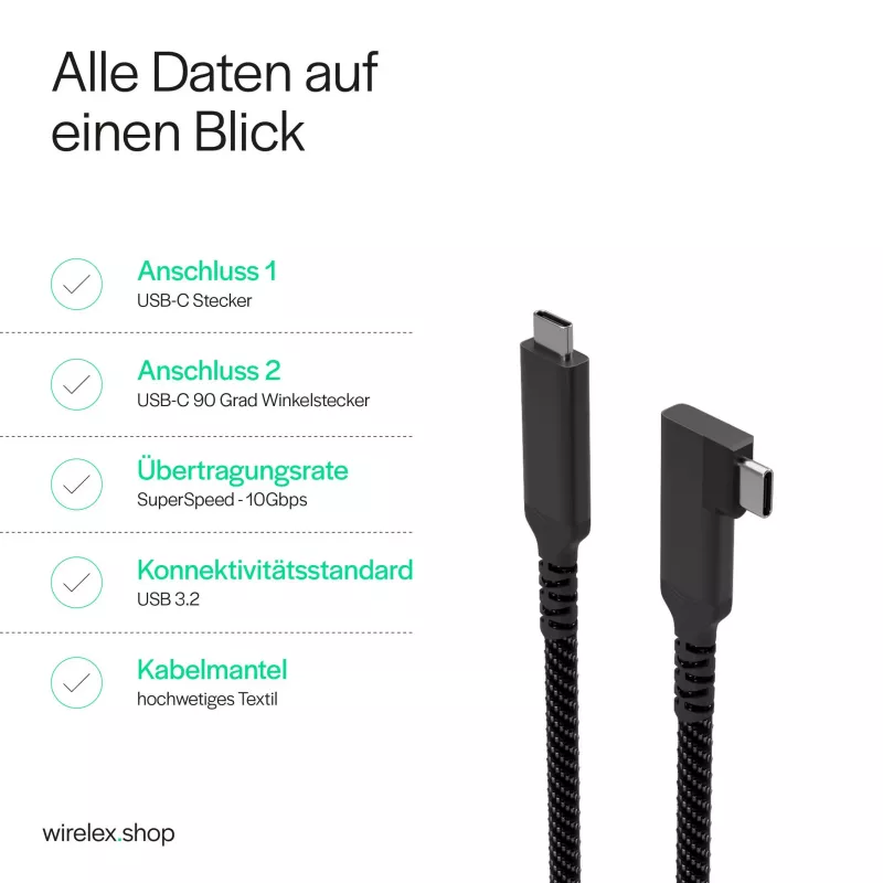 Cabo de carregamento USB-C S CONN S/CONN maximum connectivity USB-C para USB-C 3.2 100W PD têxtil 90° - cabo - digital/dados