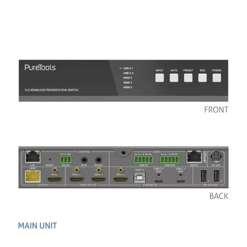 PureLink PT-PSW-52KVM Comutador KVM 5x2 4K 60Hz 4:4:4 USB-C HDMI
