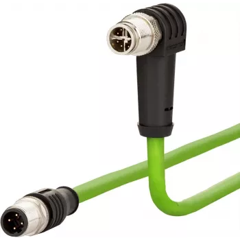 METZ CONNECT 142M2X1B050 Cabo de rede M12 Cat6a, 8 pinos reto para angular, 5 m, S/FTP, verde