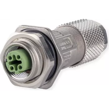 METZ CONNECT MMF881A115-0001 Conector fêmea M12, D-codificado, IP67, para montagem em campo, com flange, 4 pinos