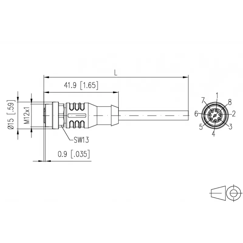 METZ CONNECT 142MKA20050 Cabo de sensor/atuador, M12 fêmea para extremidade aberta, 5 m, cinzento, PVC