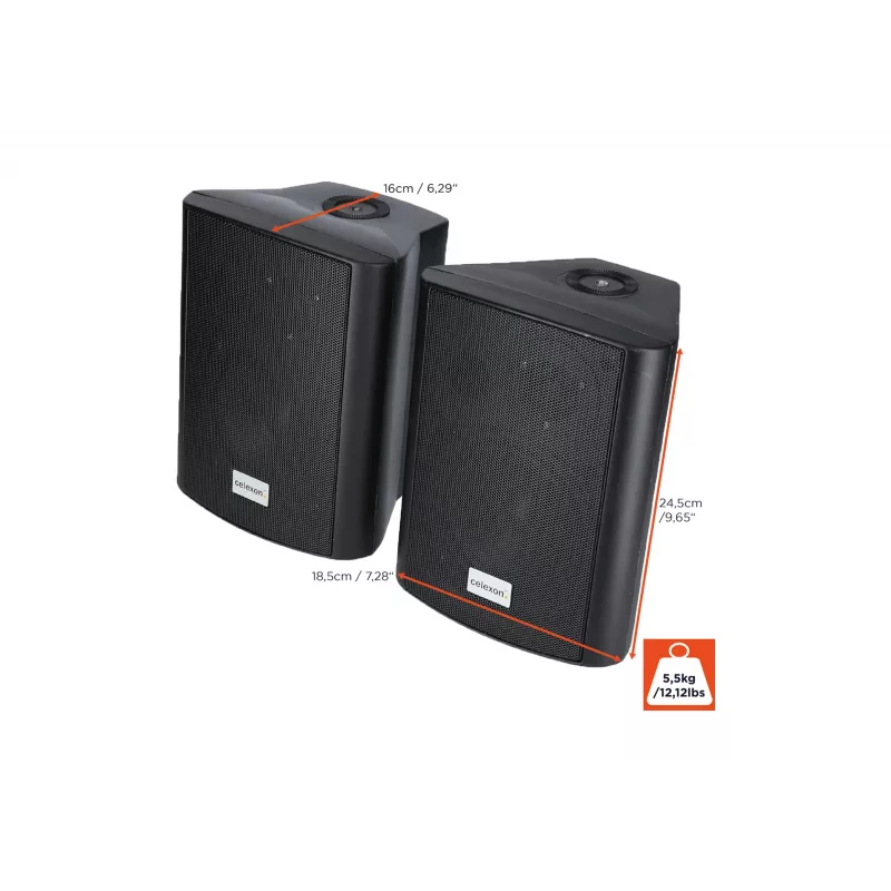 celexon 525-B Conjunto de altifalantes ativos 2 vias, 2 x 30 W RMS, com suportes de parede, preto (1000003398)