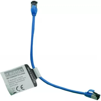 Cabo de rede Premium Full Copper IT-BUDGET - Slim AWG 28 - Cat.8.1 - 2000 MHz - sem halogéneos - PoE+ - 40 Gbit - azul - 0,25 m
