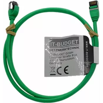 Cabo de rede Premium Full Copper IT-BUDGET - Slim AWG 28 - Cat.8.1 - 2000 MHz - sem halogéneos - PoE+ - 40 Gbit - verde - 1 m