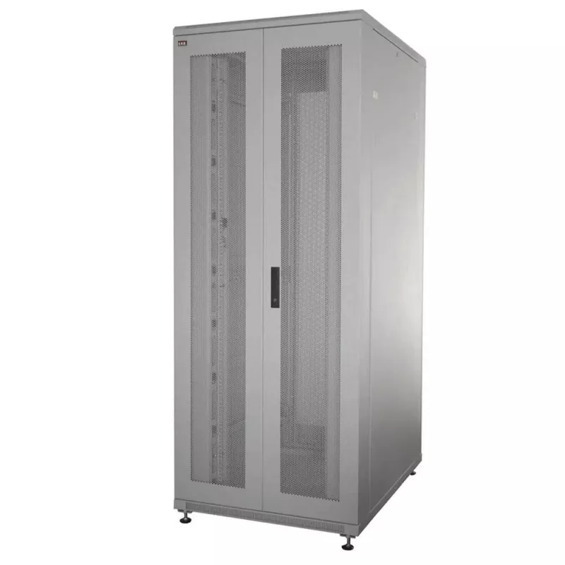 IT-BUDGET Armário de rede 19 polegadas SRK - 38HE - Largura 800mm x Profundidade 800mm - Portas duplas perfuradas à frente e atrás - Calhas de cabos - Flatpack - Cinzento claro (90ITB19SRK3888DTGN)