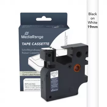 MediaRange cassete de fita de etiquetas Dymo D1 compatível 19mm x 7m Preto sobre Branco (MRDY45803)
