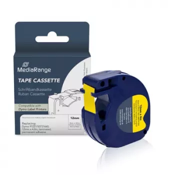 MediaRange cassete de fita de etiquetas Dymo compatível 12mm x 4m Preto sobre Amarelo (MRDY91222)