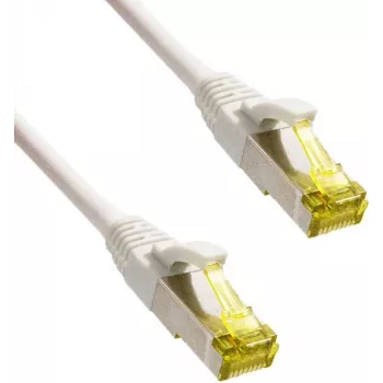 Cabo patch premium IT-BUDGET cobre maciço - Super Flex TPE - Cat.6A - com cabo bruto Cat.7 - 600 MHz - sem halogéneos - PoE+ - 10GBit - branco - 0,50 m