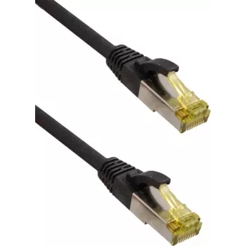 Cabo patch premium IT-BUDGET cobre maciço - Super Flex TPE - Cat.6A - com cabo bruto Cat.7 - 600 MHz - sem halogéneos - PoE+ - 10 GBit - preto - 1,5 m