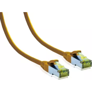 Cabo de rede Premium IT-BUDGET Cat.6A com cabo bruto Cat.7 - 600 MHz - sem halogéneos - PoE+ - 10 Gigabit - amarelo - 1 m