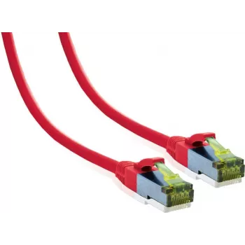 IT-BUDGET Cabo de rede Premium Cat.6A com cabo bruto Cat.7 - 600 MHz - LSZH - PoE+ - 10GBit - vermelho - 1 m