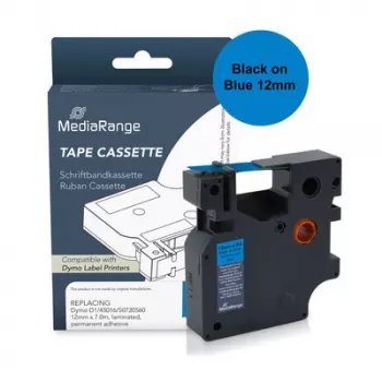 MediaRange Fita de etiquetas compatível com Dymo 12mm x 7m preto sobre azul (MRDY45016)