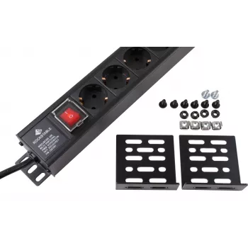 Rockstable régua de tomadas 15 tomadas - distribuidor de energia - preto - 1U - 2 m - 125/250 V - 50-60 Hz (RS19-15PDU)