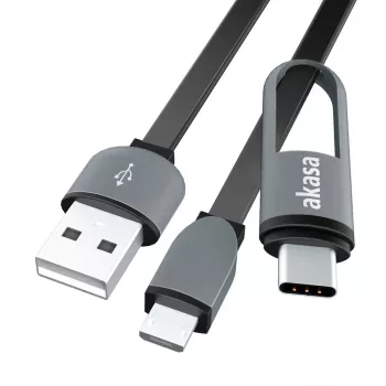 Cabo Akasa AK-CBUB35-10BK USB 2.0 - USB A para Micro-USB B com adaptador USB-C - 1 m - preto