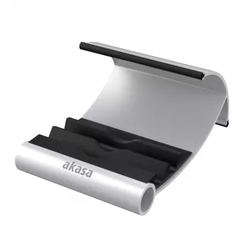Suporte Akasa Leo em alumínio e preto para tablet com três ângulos de visualização