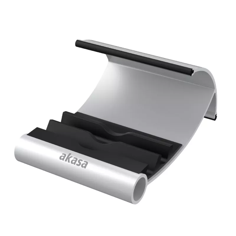 Suporte Akasa Leo em alumínio e preto para tablet com três ângulos de visualização