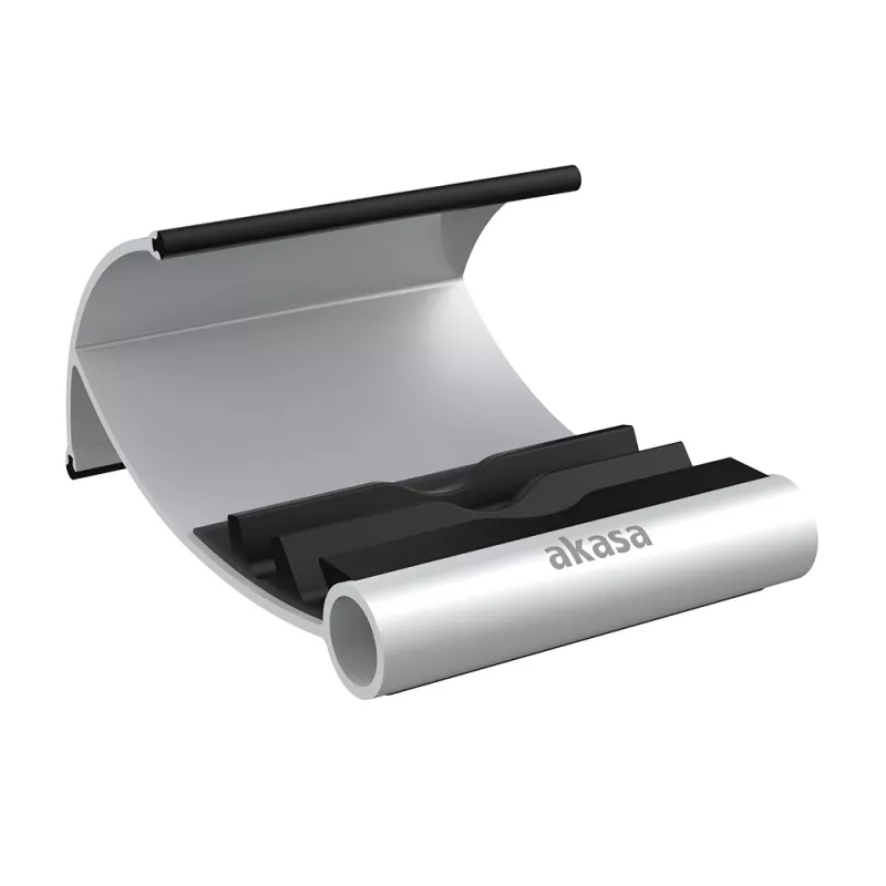Suporte Akasa Leo em alumínio e preto para tablet com três ângulos de visualização
