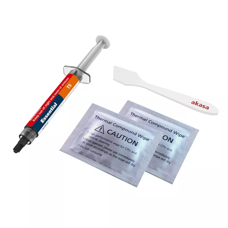 Pasta térmica Akasa T5 Essential - 4 W/m·K - cinzento - 0,07 °C/W - 2,6 g/cm³ - -50 a 220 °C
