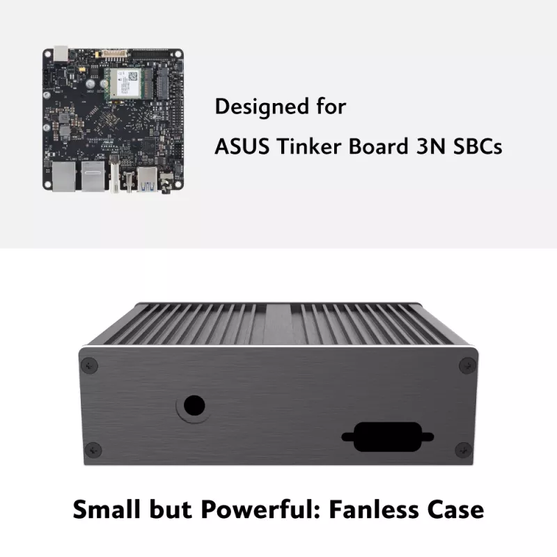 Caixa Akasa Ashton T para ASUS Tinker Board 3N SBC com portas Dual Single LAN, sem ventoinha, alumínio preto