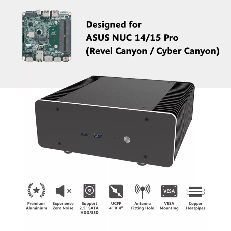 Akasa Maxwell RC Pro caixa premium sem ventoinha para ASUS NUC 14 Pro Revel