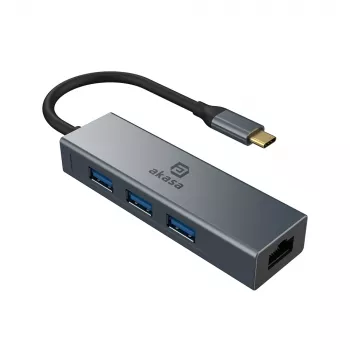 Akasa hub USB Type-C 4 em 1 com Ethernet 1 x RJ45 3 USB-A USB 3.2 Gen 1
