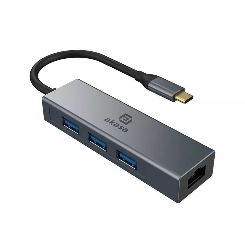 Akasa hub USB Type-C 4 em 1 com Ethernet 1 x RJ45 3 USB-A USB 3.2 Gen 1