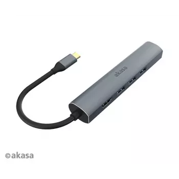 Akasa AK-CBCA22-18BK adaptador multiportas USB-C - USB 3.2 Gen 1 Type-C para HDMI, RJ-45, USB-A - alumínio - preto - 18 cm