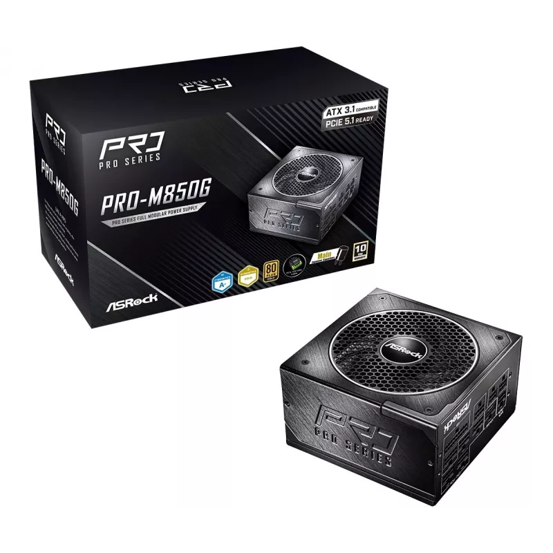 Fonte de alimentação ASRock PRO-M850G 850W 80 PLUS Gold totalmente modular ATX 3.0