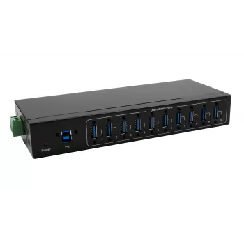 Exsys hub metálico USB 3.2 Gen 1 de 10 portas com kit para calha DIN, chipset VIA VL811+, 5 Gbps, fonte de alimentação 5V/4A, cabo de 1,8m