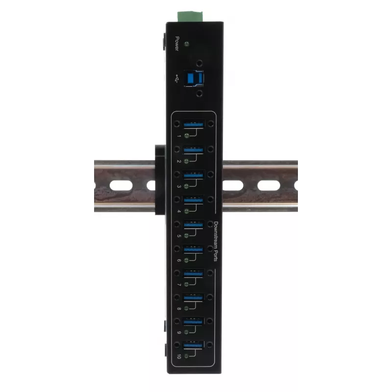 Exsys hub metálico USB 3.2 Gen 1 de 10 portas com kit para calha DIN, chipset VIA VL811+, 5 Gbps, fonte de alimentação 5V/4A, cabo de 1,8m
