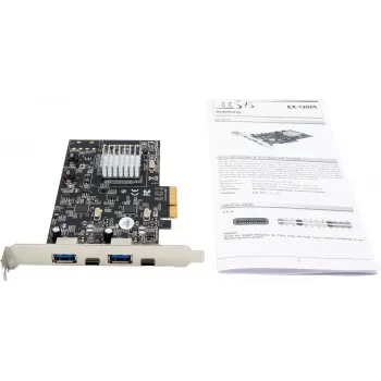 EXSYS EX-12005 placa controladora host PCI Express USB 3.2 Gen 2 (10 Gbps) de 2 portas USB-A com suporte low-profile