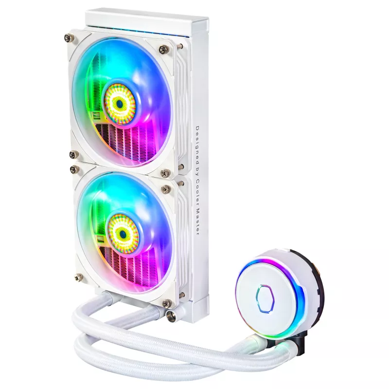 Refrigeração líquida para CPU Cooler Master MasterLiquid PL240 FLUX branca, radiador de 240 mm, 2 ventoinhas de 120 mm, ARGB, LGA1700/AM5