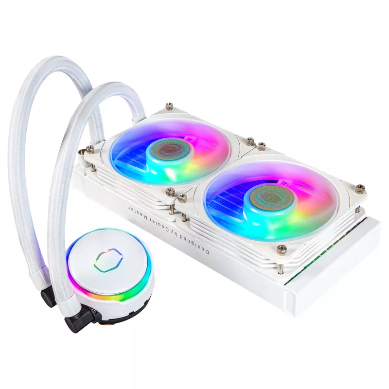 Refrigeração líquida para CPU Cooler Master MasterLiquid PL240 FLUX branca, radiador de 240 mm, 2 ventoinhas de 120 mm, ARGB, LGA1700/AM5