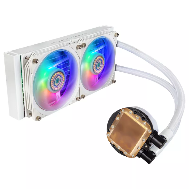 Refrigeração líquida para CPU Cooler Master MasterLiquid PL240 FLUX branca, radiador de 240 mm, 2 ventoinhas de 120 mm, ARGB, LGA1700/AM5