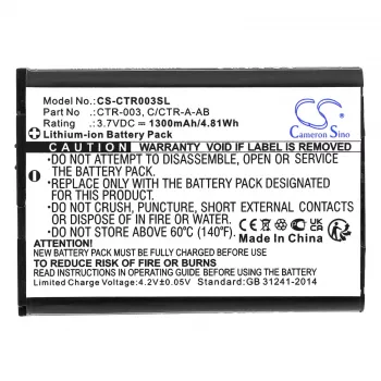 Bateria de substituição Cameron Sino CTR-003 para Nintendo 3DS, 2DS, New 2DS XL, Switch Pro Controller - 1300mAh, 3,7V, Li-Ion