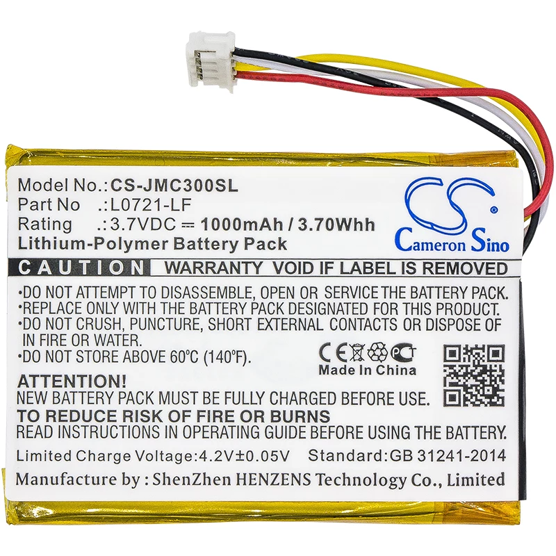 Cameron Sino bateria de substituição para JBL Clip 3, Clip 3AN, Clip 3SAND (L0721-LF / CS-JMC300SL) - 1000mAh 3,7V Li-Po