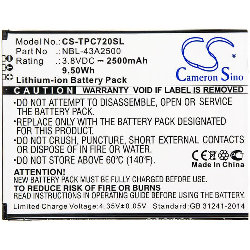 Bateria CAMERON SINO Tipo TP-Link Neffos NBL-43A2500 para C7s TP7051A TP7051C / CS-TPC720SL