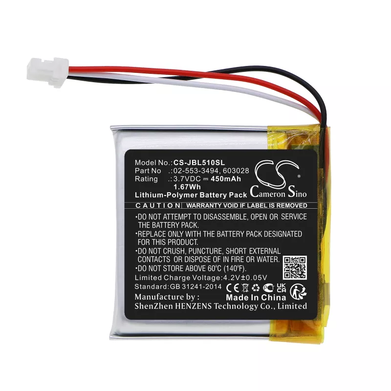 Bateria Cameron Sino Tipo 02-553-3494 603028 para JBL Tune 510BT 500BT Auscultadores / CS-JBL510SL