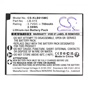 Bateria de substituição Cameron Sino CS-KLB015MC para Kodak LB-015, WPZ2, 3,7V 750mAh Li-Ion