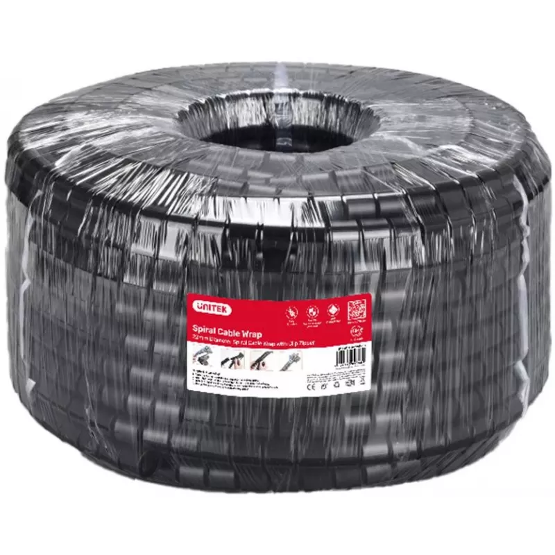 Organizador de cabos em espiral UNITEK, 10 metros, 22 mm de diâmetro, preto