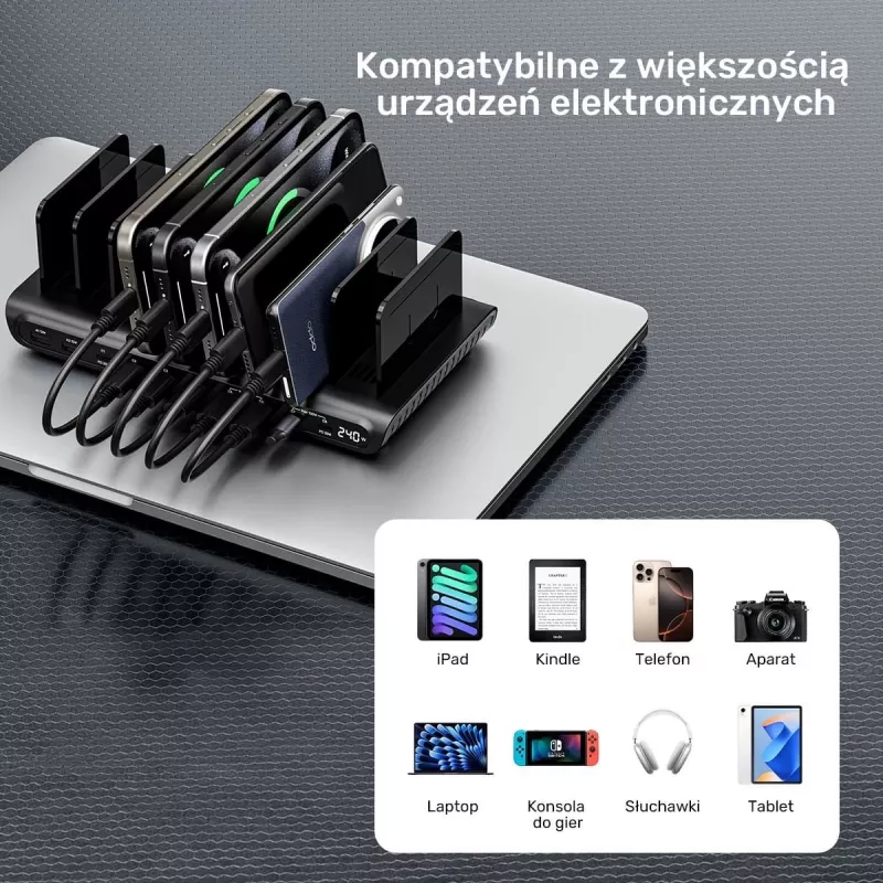 Estação de carregamento UNITEK 10 portas USB-C e USB-A 240W