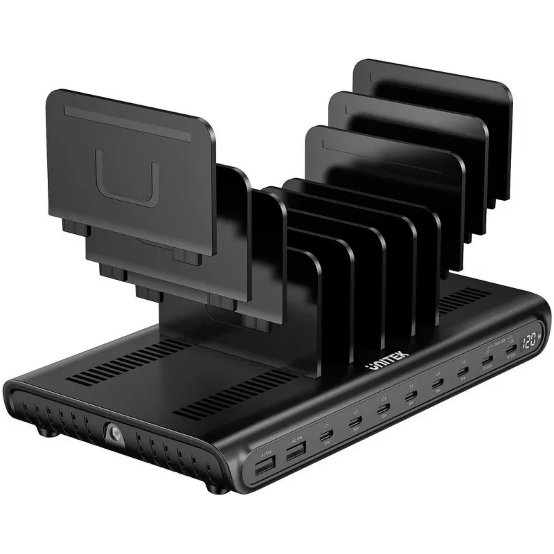 Estação de carregamento inteligente UNITEK 10 portas USB-A/USB-C 120W PD 3.0 preta