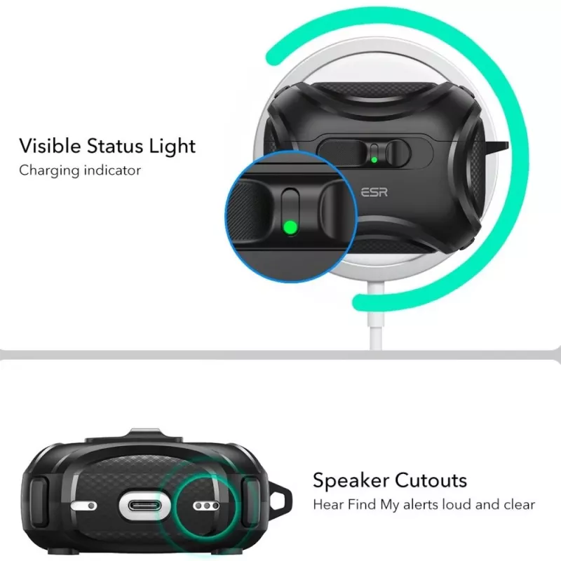 ESR Cyber FlickLock HaloLock Capa MagSafe para Apple AirPods Pro 3, Preto