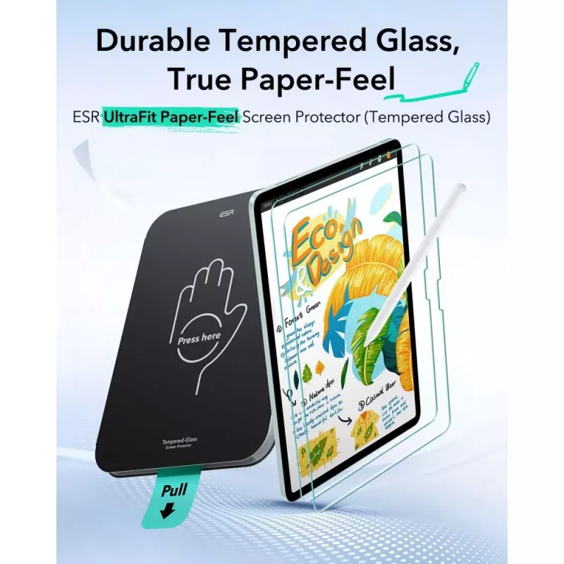 Película de proteção de ecrã ESR Paper Feel para Apple iPad Air 10,9 4.ª/5.ª geração (2020-2022) / iPad 11 6.ª/7.ª/8.ª geração (2024-2026) - pack de 2