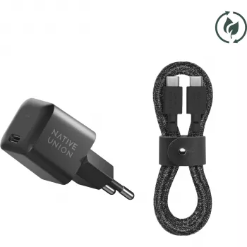 Carregador Native Union 30W USB-C Fast GaN preto + cabo USB-C Cos.