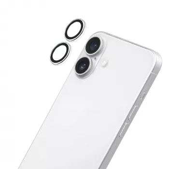 LAUT Ring protetor de lente da câmara para Apple iPhone 16 / 16 Plus - vidro temperado premium, dureza 9H, transparente com anel preto